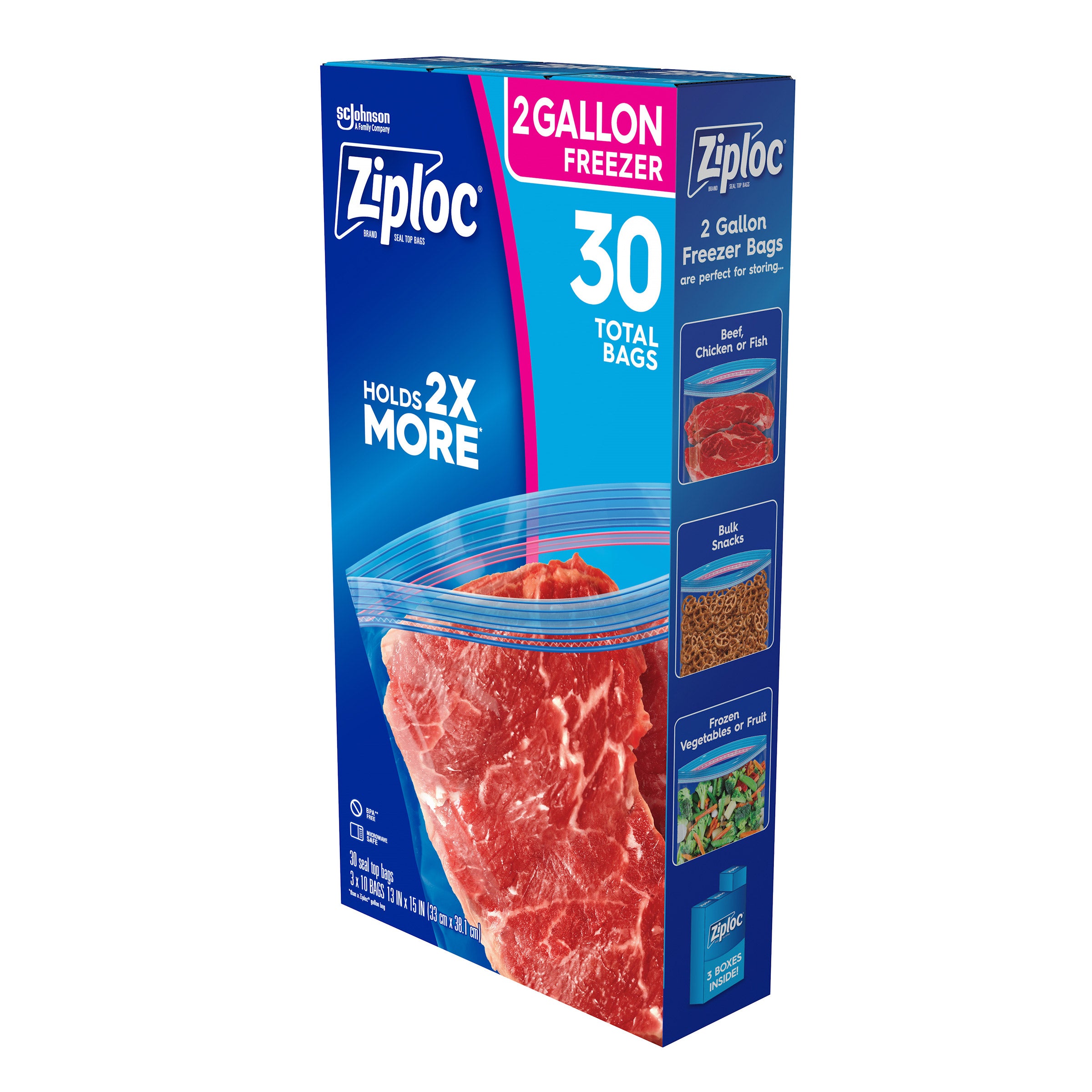 2-Gallon Seal Top Freezer Bags, 10-Count, Pack of 3