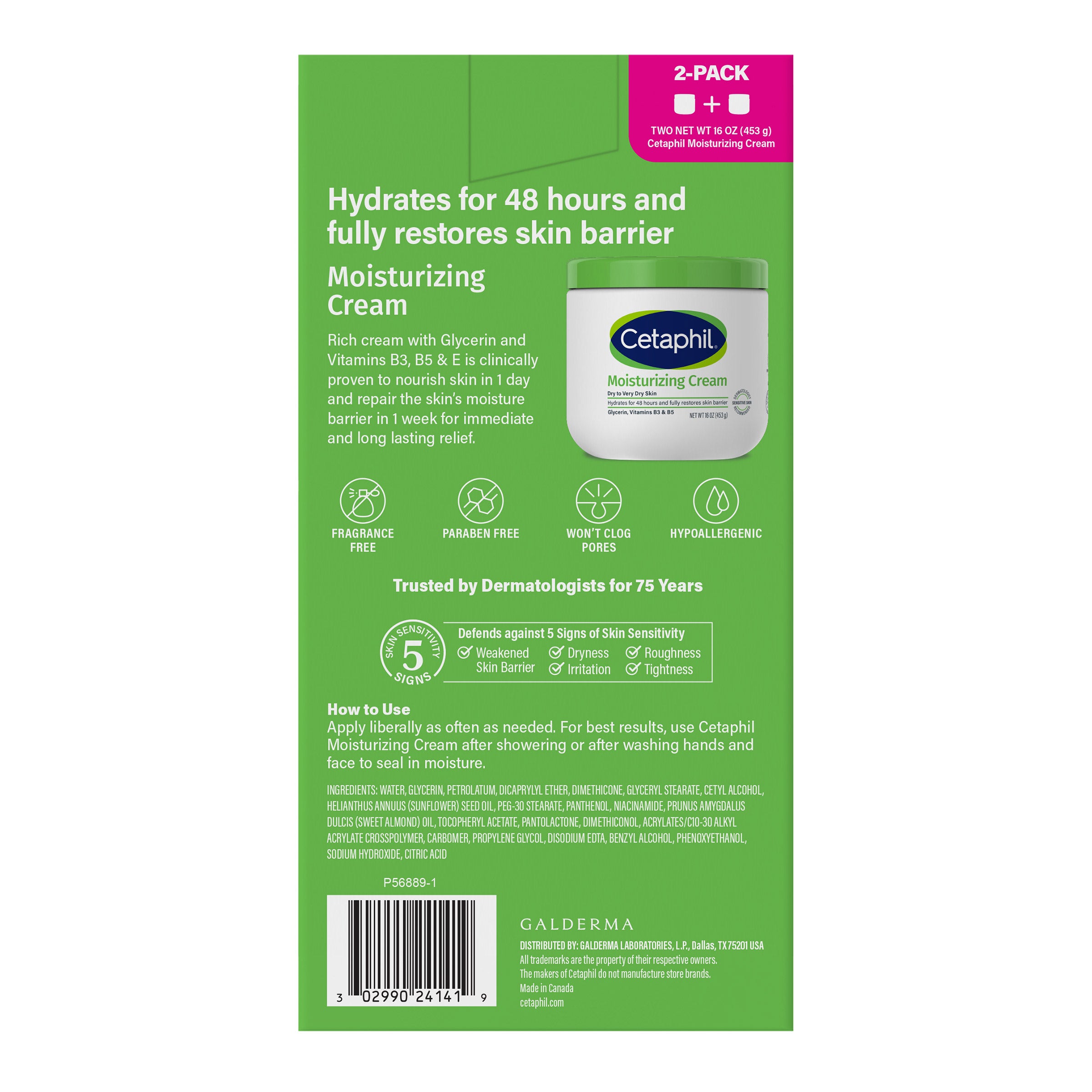 Moisturizing Cream Ultimate with Prebiotic Aloe, Very Dry to Dry Sensitive Skin, 20 Oz + 16 Oz, 2-Pack