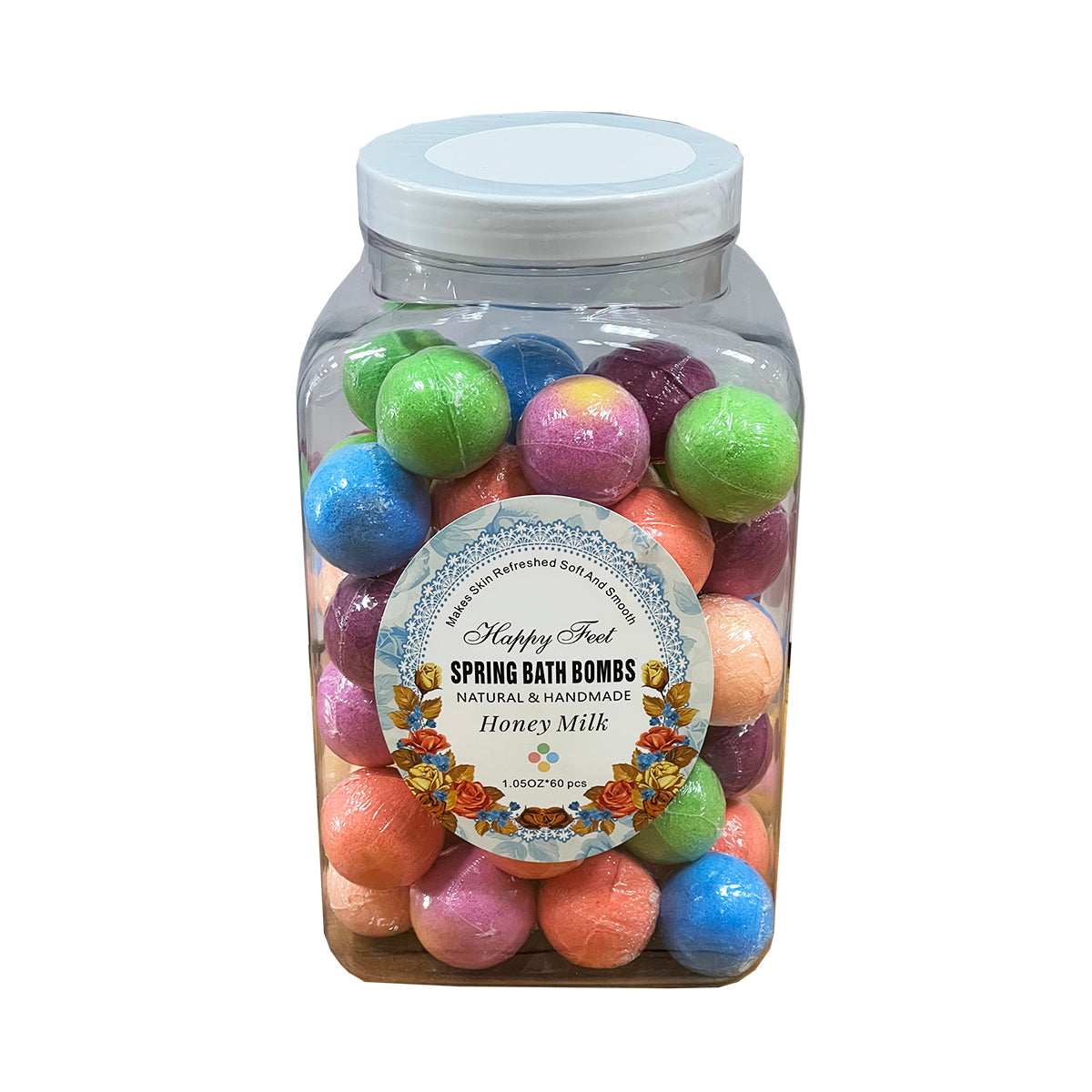 HappyFeet Spring 60 Bath Bombs - Honey Milk_ LMT 1Case