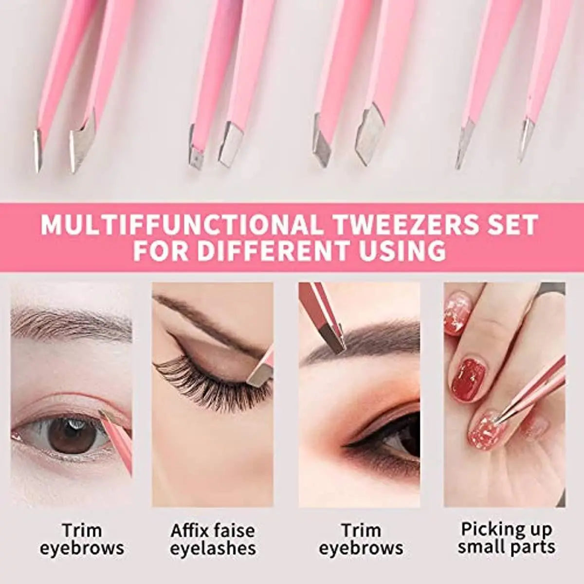 Portable Comfort Stainless Steel Eyebrow Tweezers with Storage Box, 4Pcs Professional Tweezers for Eyebrows, Facial Hair, Ingrown Hair & Blackhead Cleaning, Skincare Tool