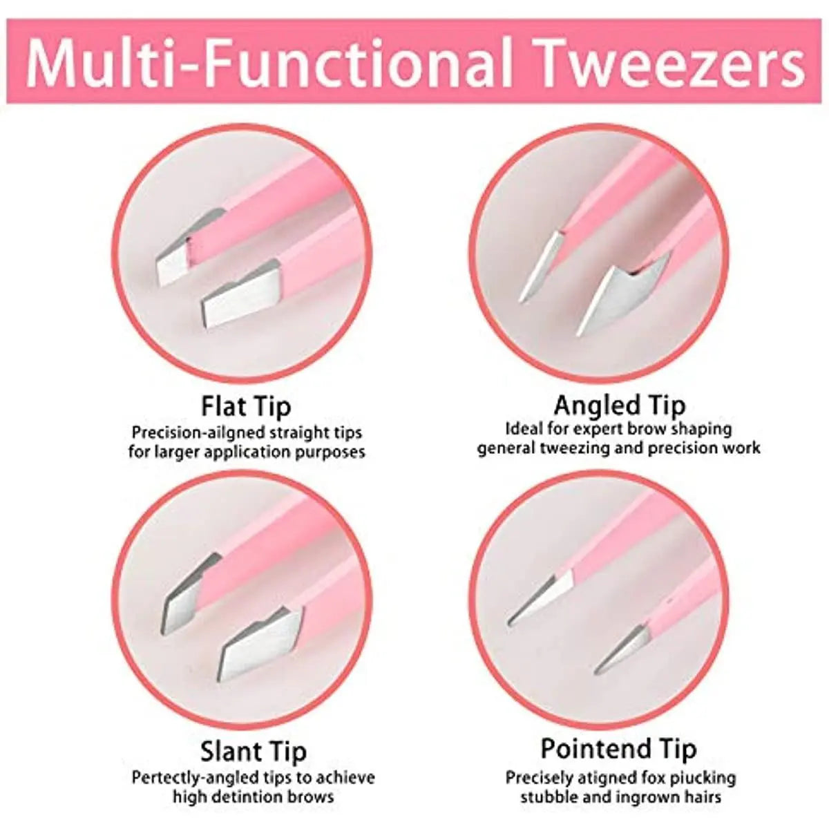 Portable Comfort Stainless Steel Eyebrow Tweezers with Storage Box, 4Pcs Professional Tweezers for Eyebrows, Facial Hair, Ingrown Hair & Blackhead Cleaning, Skincare Tool