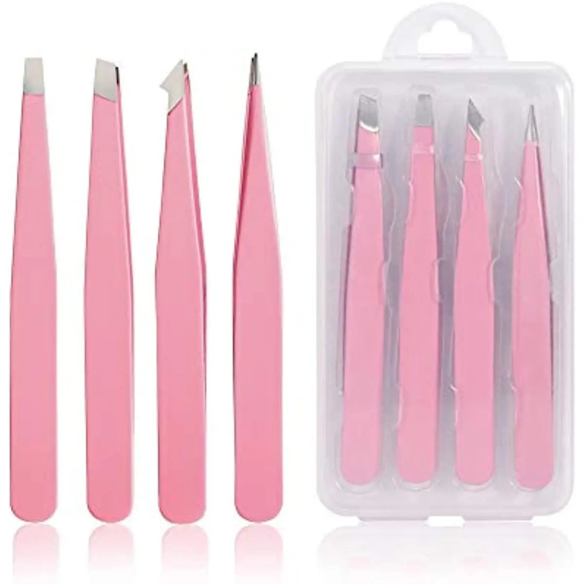 Portable Comfort Stainless Steel Eyebrow Tweezers with Storage Box, 4Pcs Professional Tweezers for Eyebrows, Facial Hair, Ingrown Hair & Blackhead Cleaning, Skincare Tool