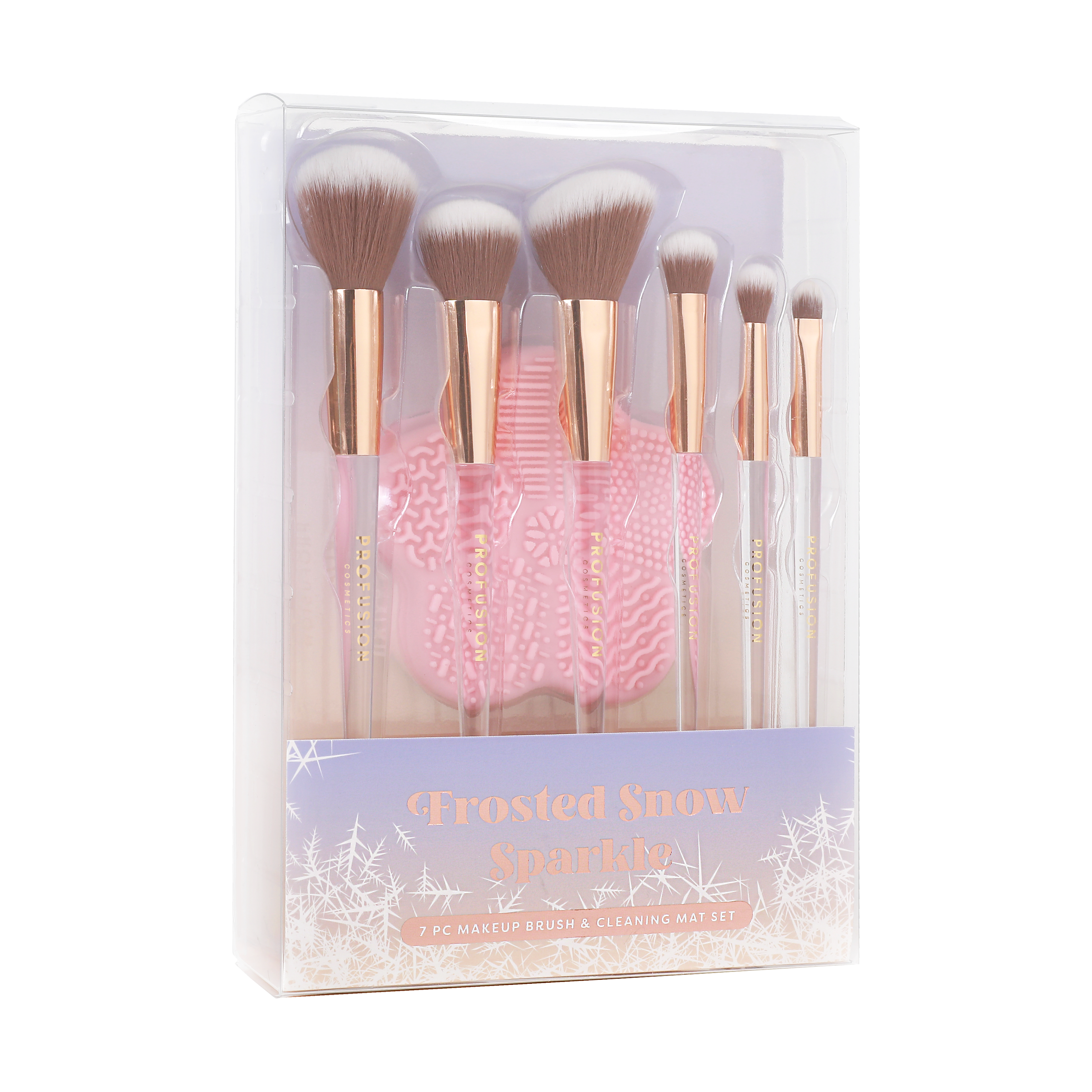 Frosted Snow Sparkle | 7 PC Makeup Brush & Cleaning Mat Set