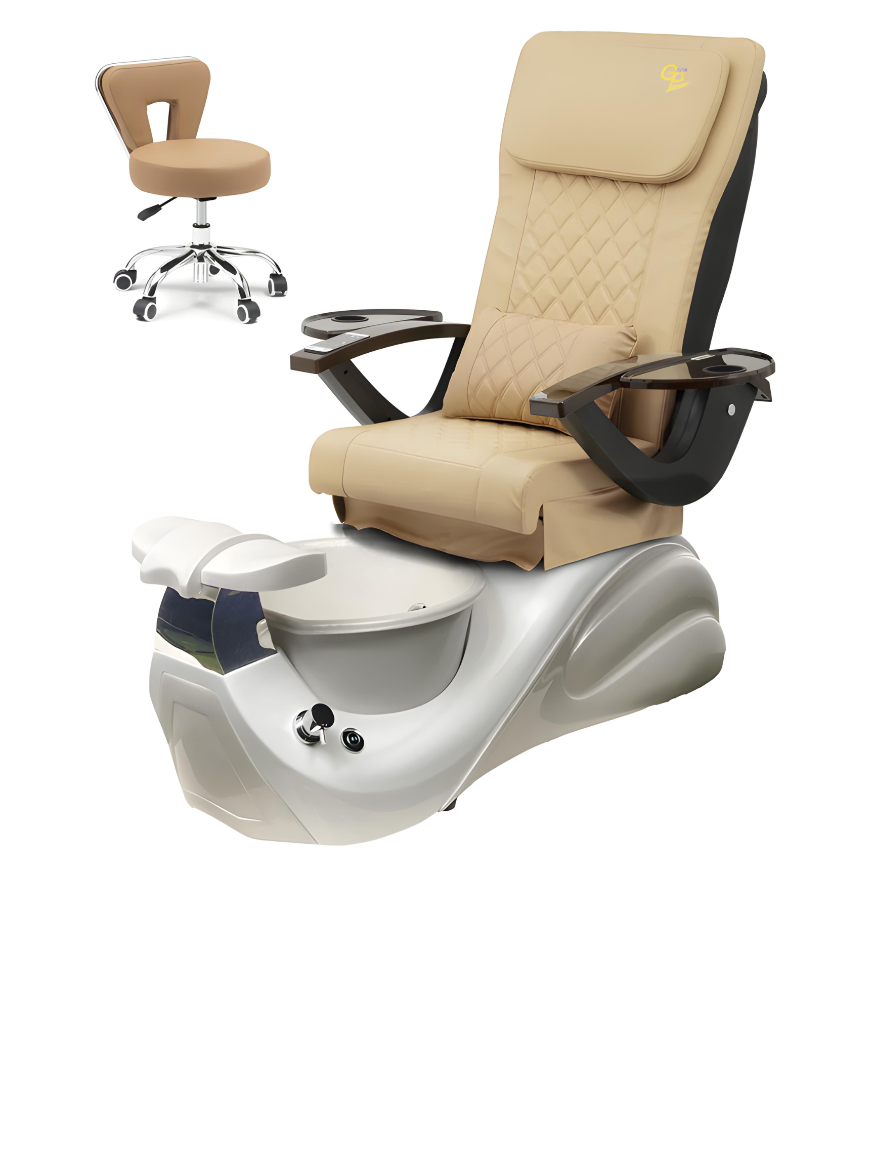 Vespa Pedicure Spa Chair  - White Base - Marble Bowl Machiato - C01 Leather