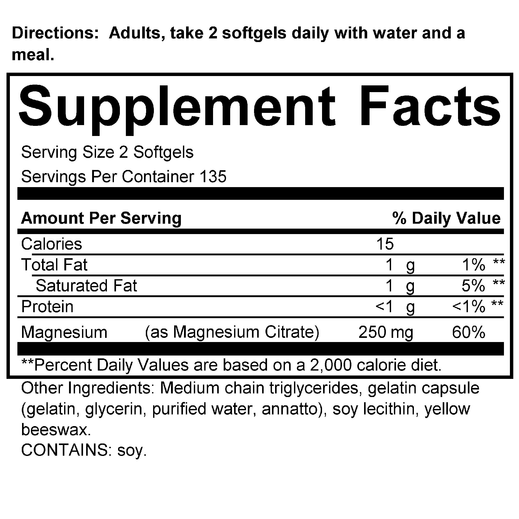 Magnesium Citrate 250Mg, 270 Softgels