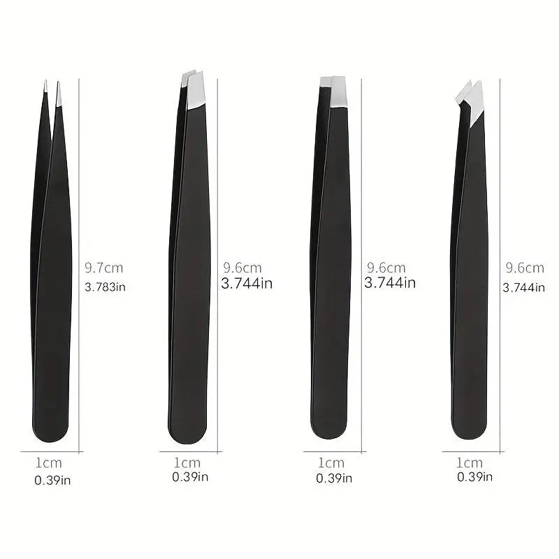Portable Comfort Stainless Steel Eyebrow Tweezers with Storage Box, 4Pcs Professional Tweezers for Eyebrows, Facial Hair, Ingrown Hair & Blackhead Cleaning, Skincare Tool