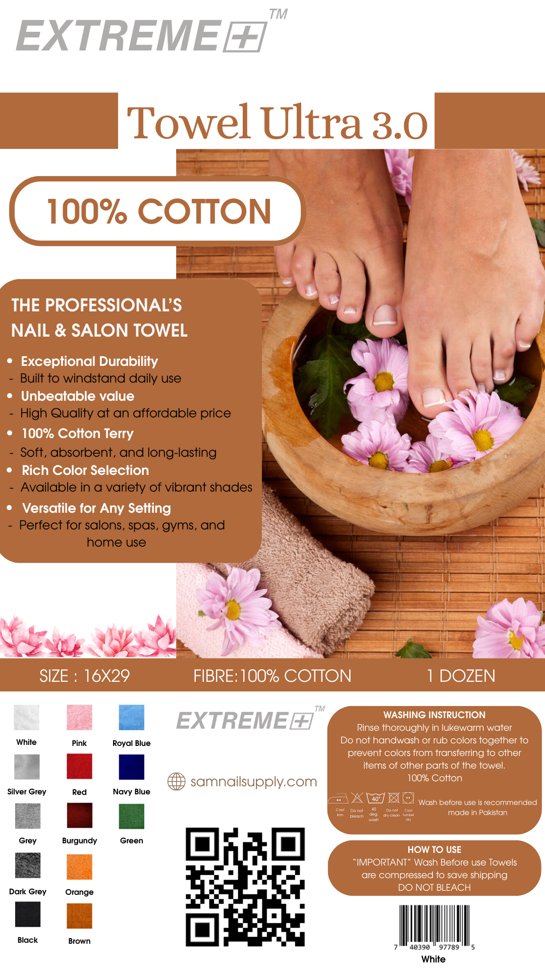Extreme+ 100% Cotton Towel - White 16x29 - Pack of 12 (3Lbs)