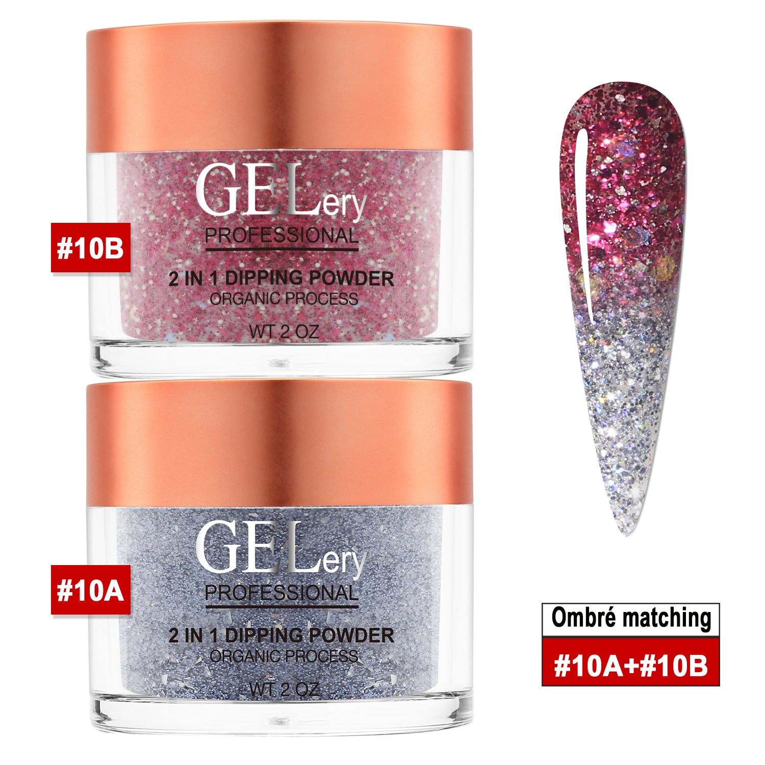 GELery  Ombre Dipping Set  - #10A + 10B - Free Easy Ombre Base Gel 0.5oz