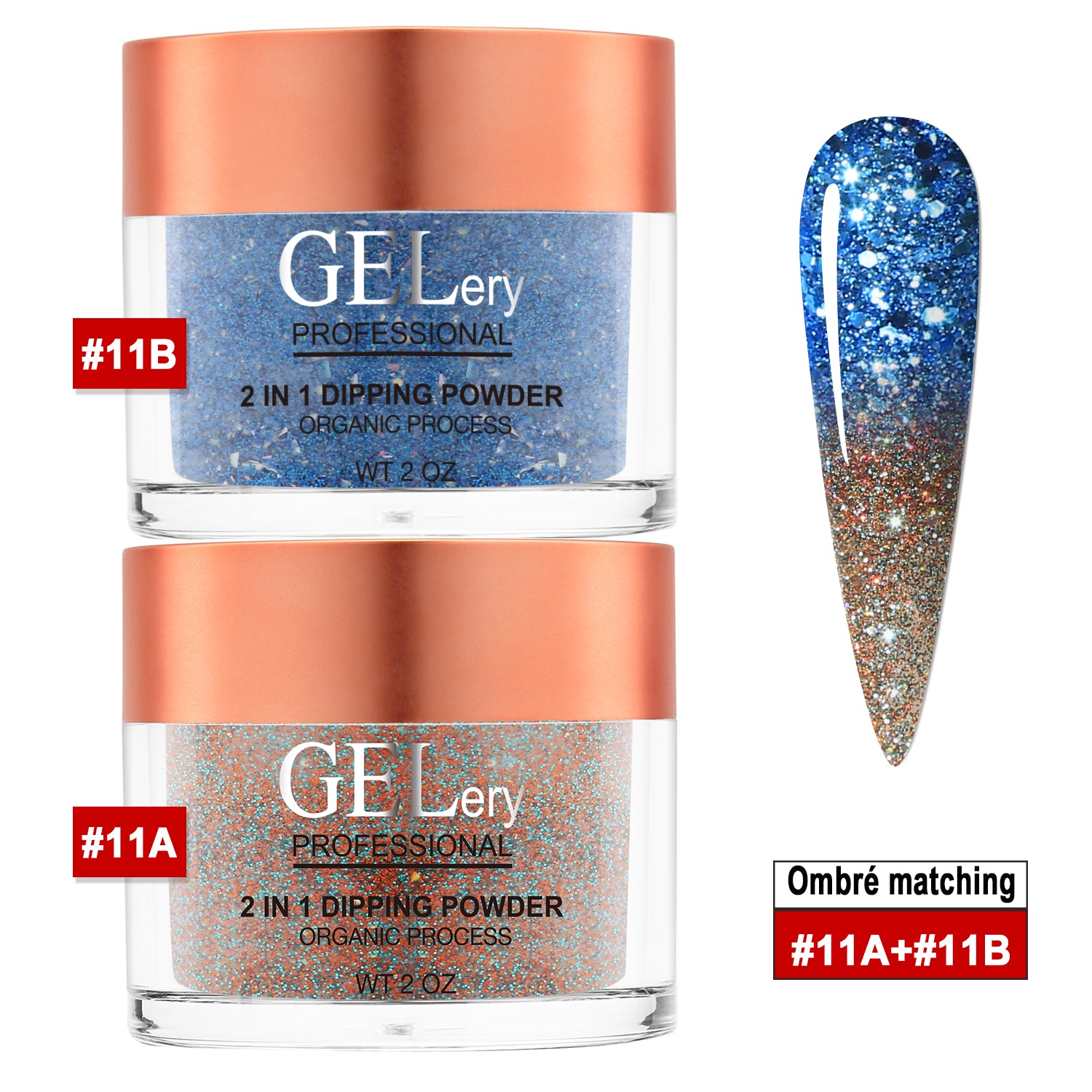 GELery  Ombre Dipping Set  - #11A + 11B - Free Easy Ombre Base Gel 0.5oz