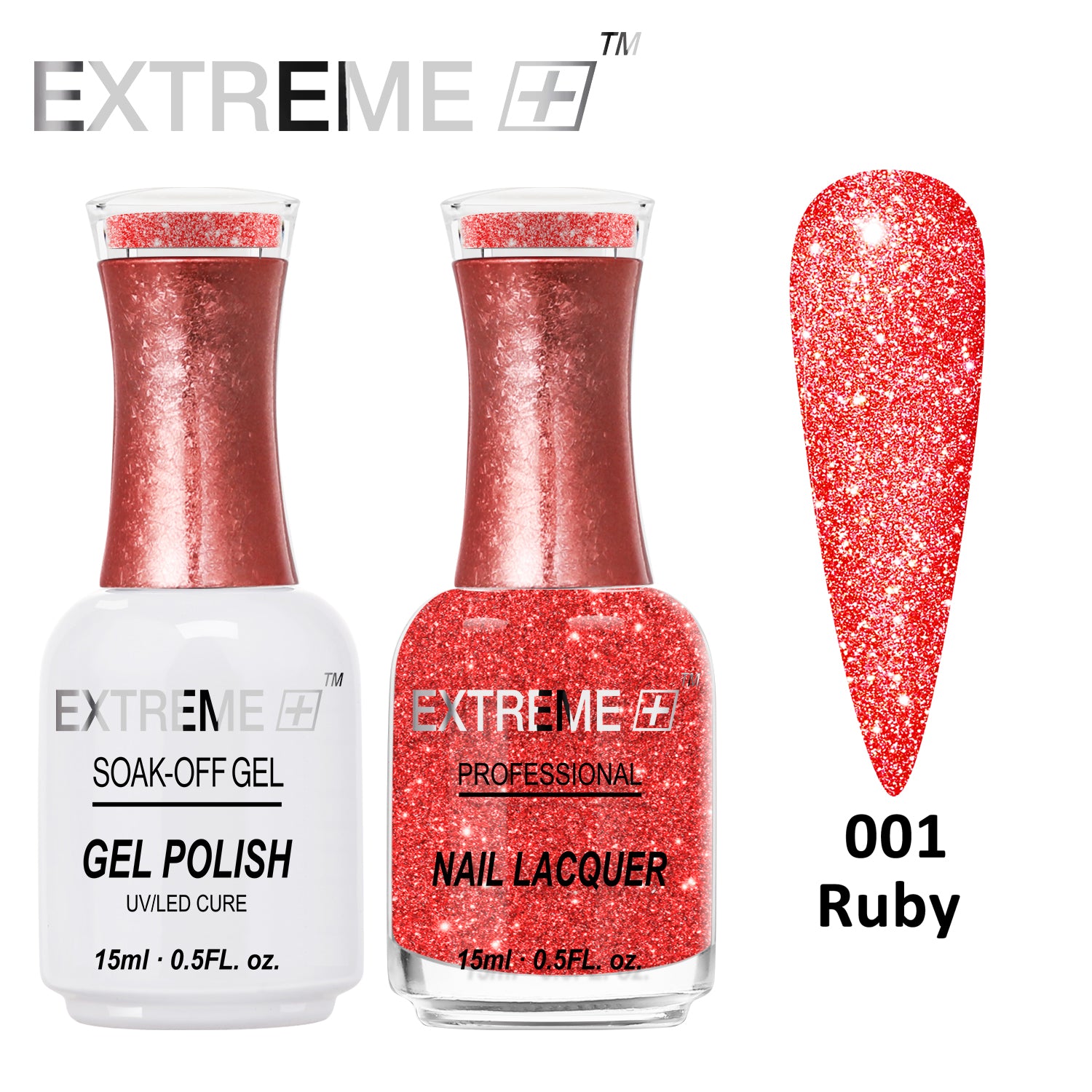 EXTREME+ Flashlight on Nail Reflective Glitter Gel Duo - #001 Ruby