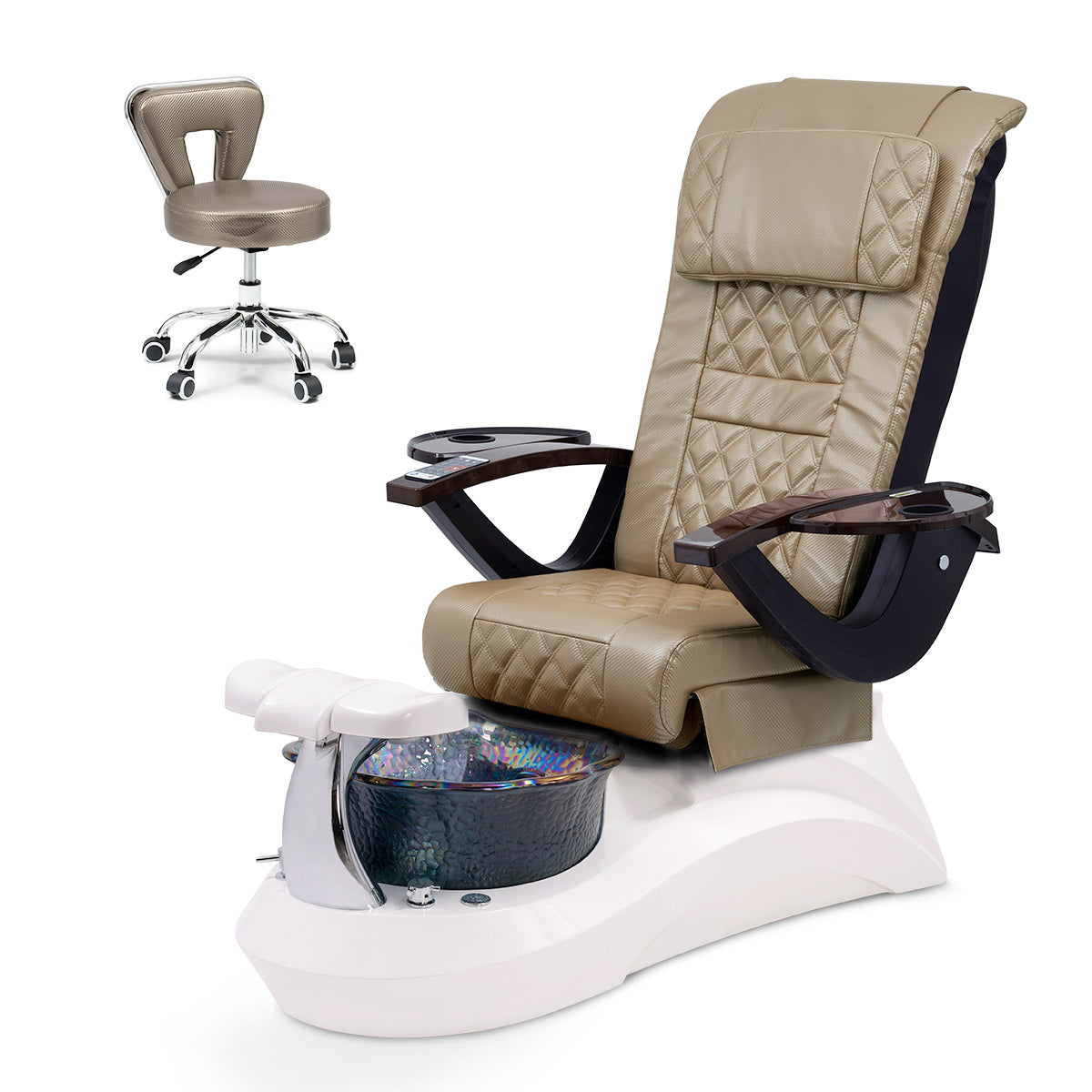 Falcon Pedicure Spa Chair Complete Set with Pedi Stool - White Base - Black Bowl - Carbon Fiber