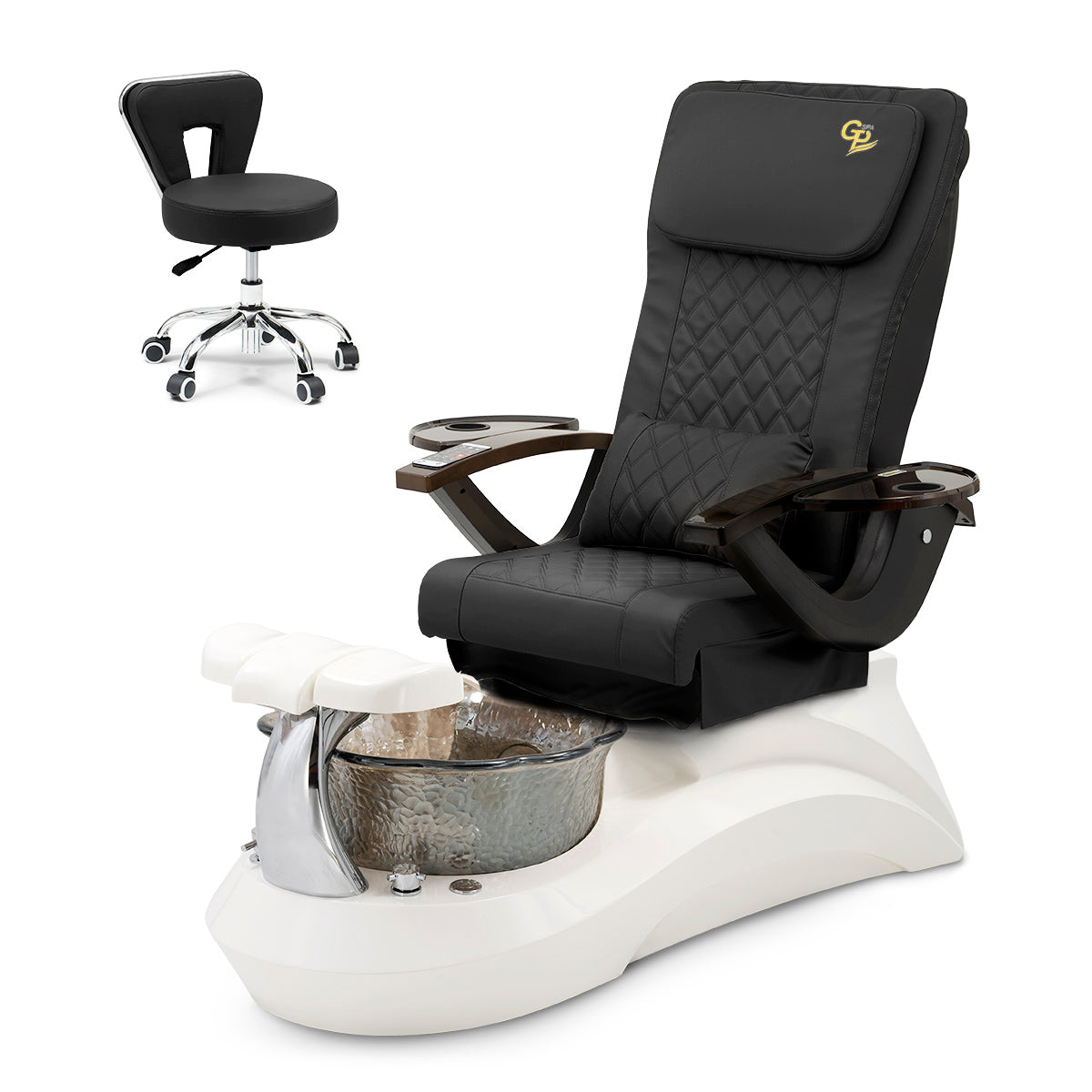 Falcon Pedicure Spa Chair Complete Set with Pedi Stool - White Base - Smoky Bowl - C01 Leather