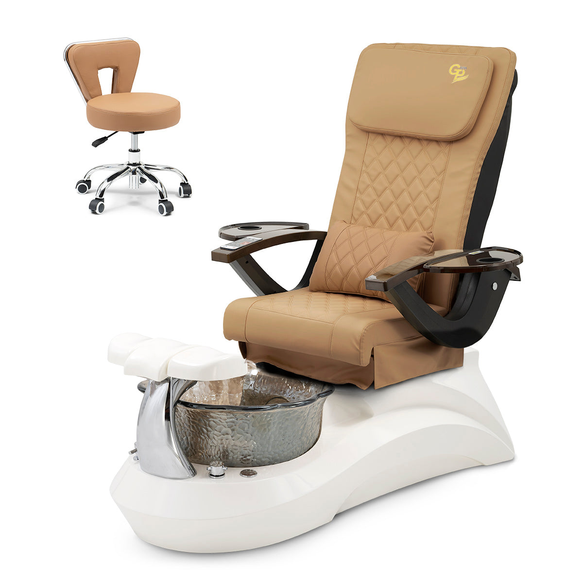 Falcon Pedicure Spa Chair Complete Set with Pedi Stool - White Base - Smoky Bowl - C01 Leather