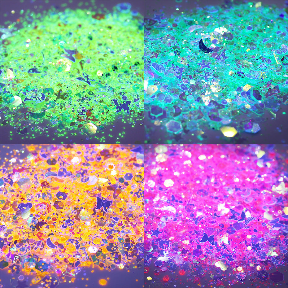 EXTREME+ Glow In Dark Fluorescence Style Nail Flakes Set / 6 colors