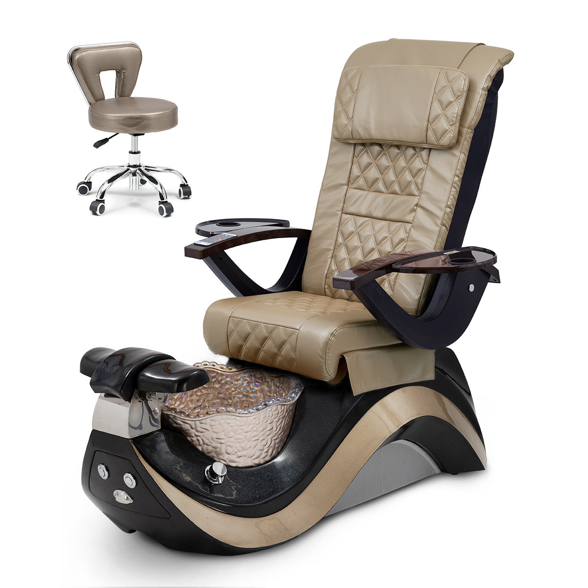 Robin Pedicure Spa Chair Complete Set with Pedi Stool - Black Base - Gold Bowl - Carbon Fiber