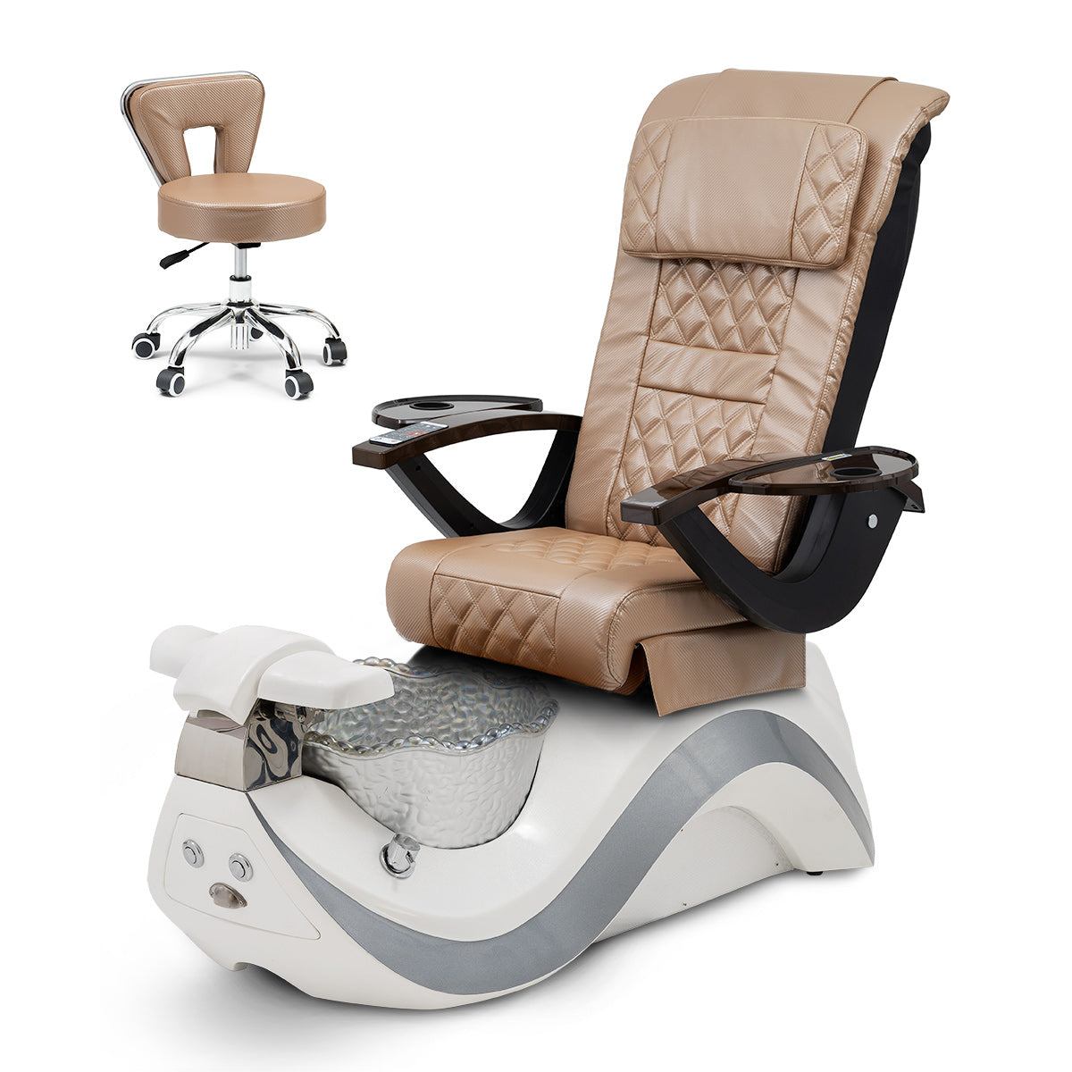 Robin Pedicure Spa Chair Complete Set with Pedi Stool - White Base - Silver Bowl - Carbon Fiber