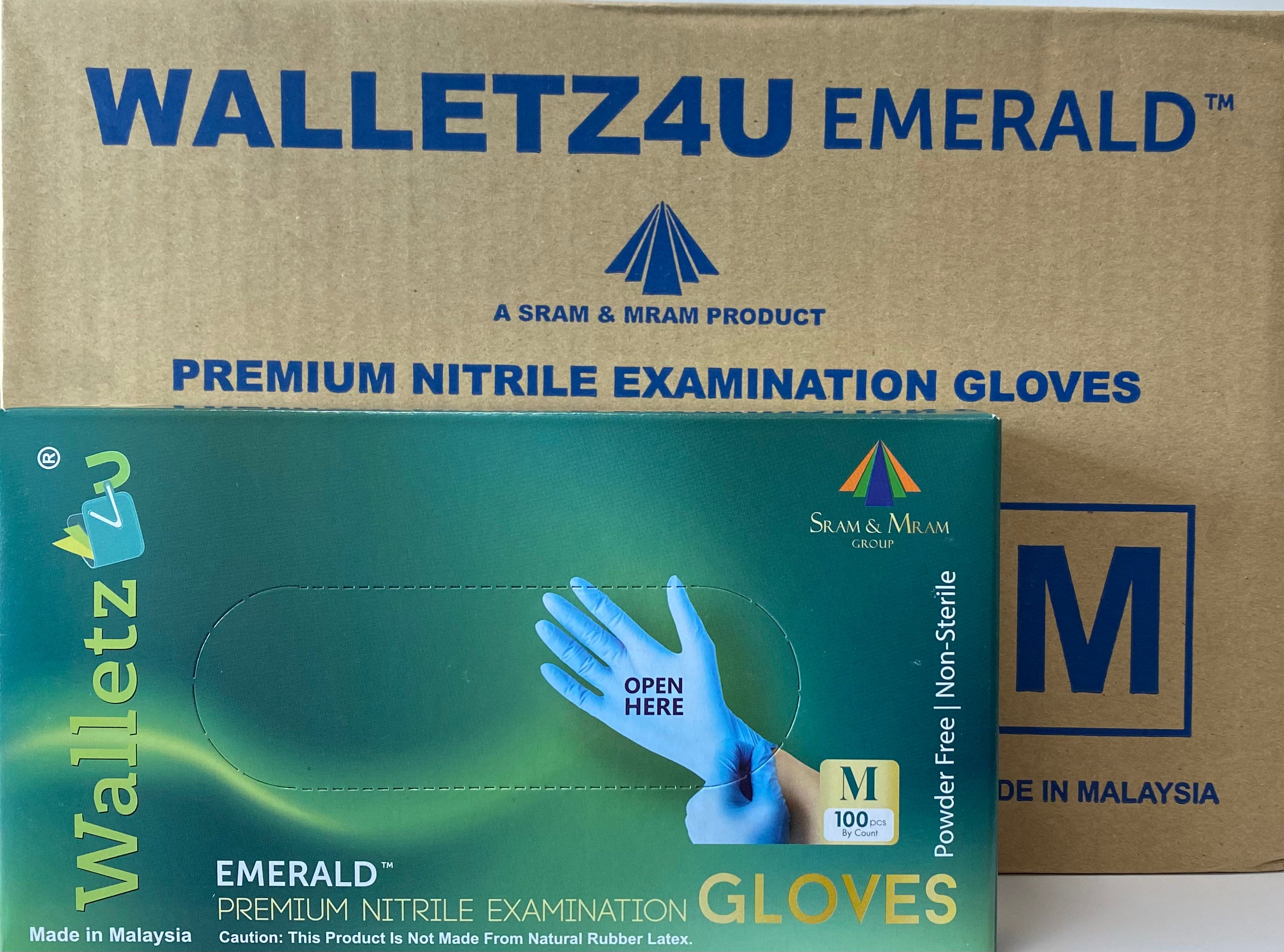 Walletz4u Gloves, Powder Free Nitrile Exam Gloves - Medium Size